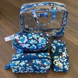 Vera Bradley Blue Floral Bursts 4 piece Cosmetic Organizer zipper bags NWT